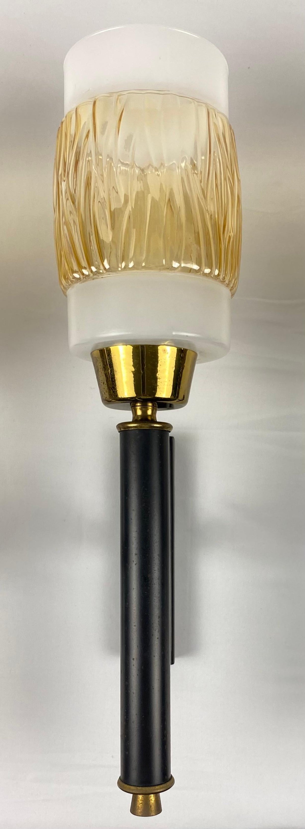 Set of 3 Midcentury Glass and Brass Sconces, Attributed to Maison Arlus/Lunel — detail 9