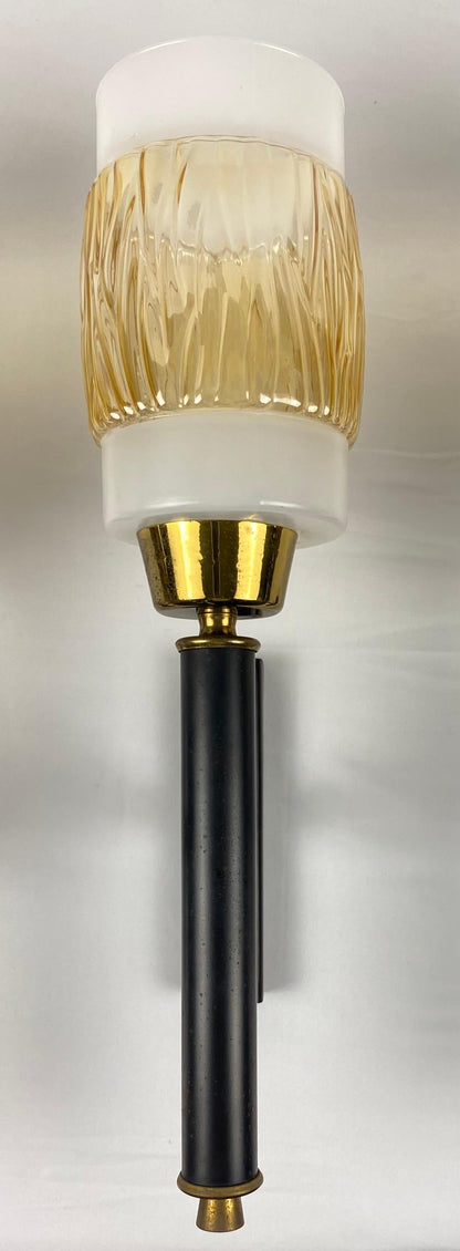 Set of 3 Midcentury Glass and Brass Sconces, Attributed to Maison Arlus/Lunel — detail 9