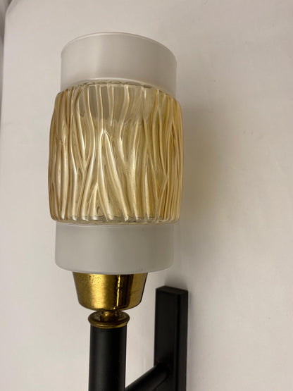 Set of 3 Midcentury Glass and Brass Sconces, Attributed to Maison Arlus/Lunel — detail 3