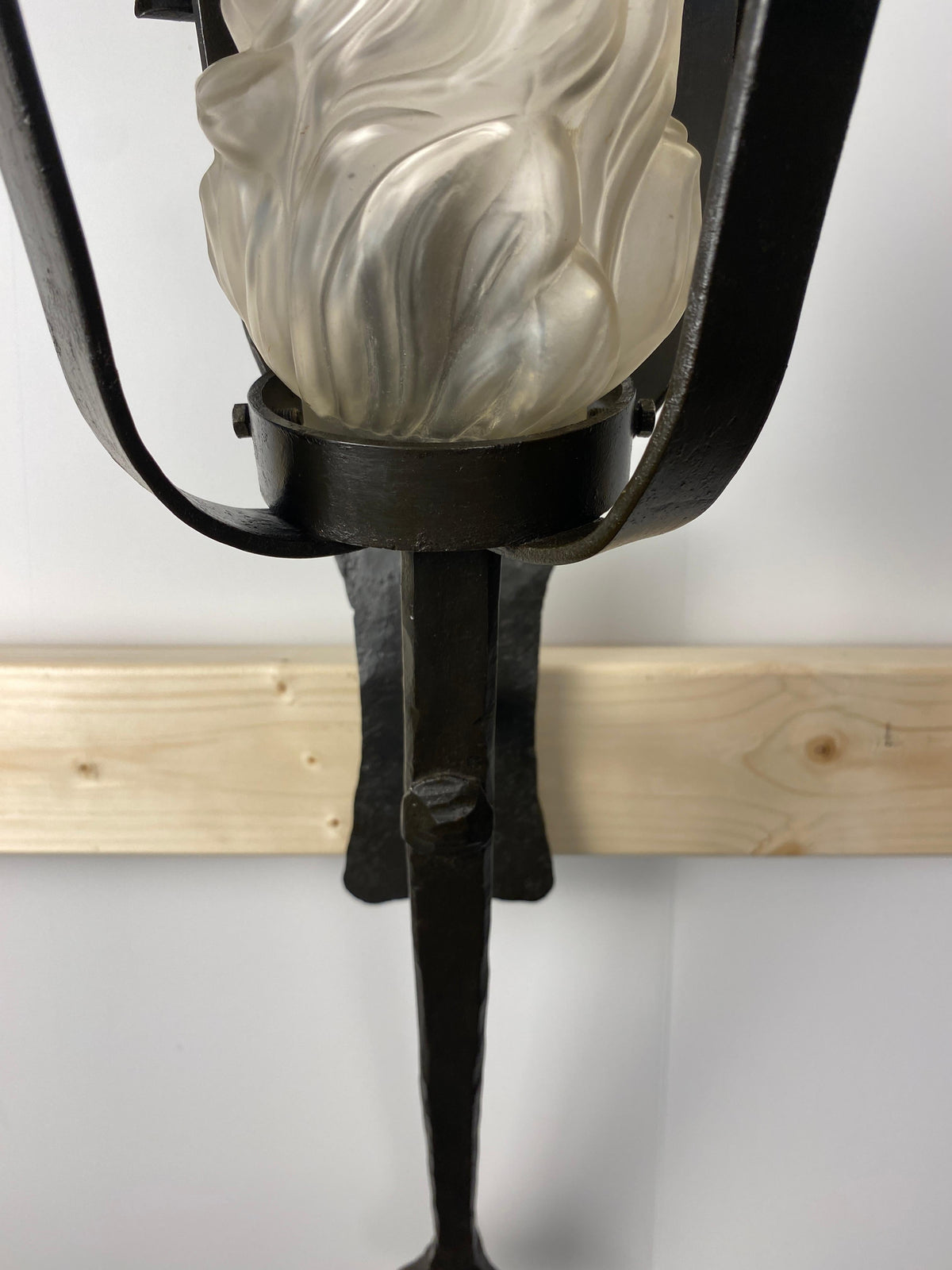 3 Large Spanish Colonial Style Hand Forged Iron Sconces, Traditional Torchiere — detail 3