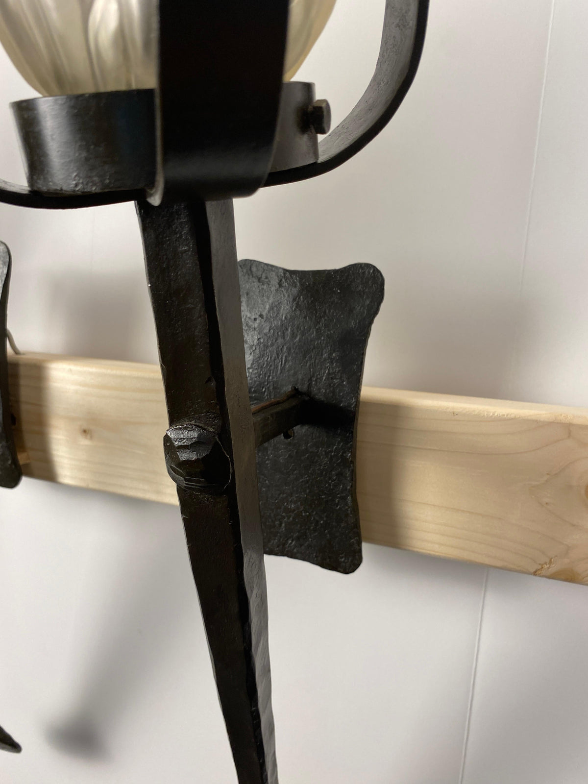 3 Large Spanish Colonial Style Hand Forged Iron Sconces, Traditional Torchiere — detail 9