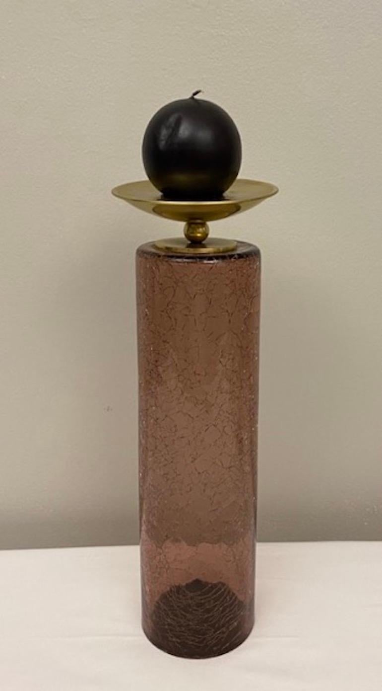 Set of 3 Glass and Brass American Modernist Candleholders, Purple Gold — detail 4