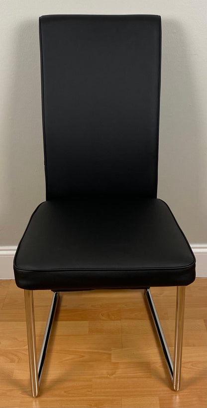 Set of 4 Baughman Style Thin Line Chrome & Black Faux Leather Dining Chairs — detail 2