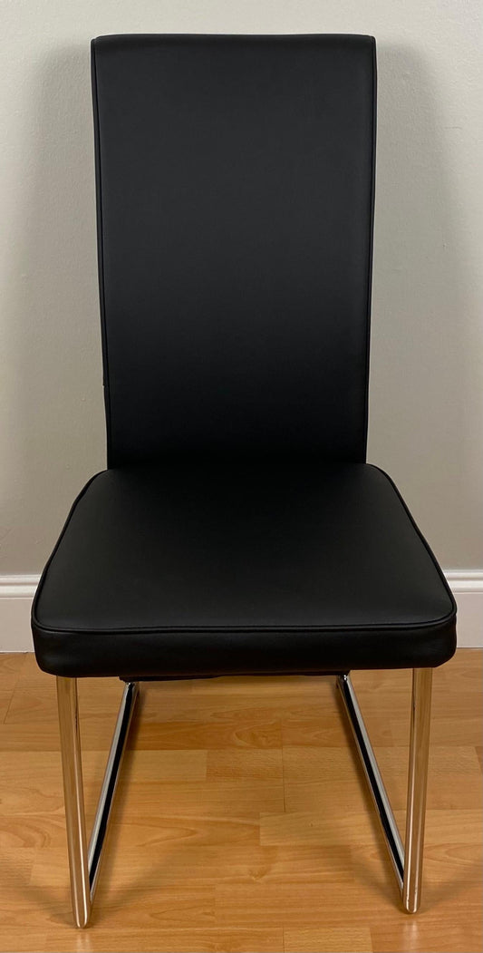 Set of 4 Baughman Style Thin Line Chrome & Black Faux Leather Dining Chairs — detail 2
