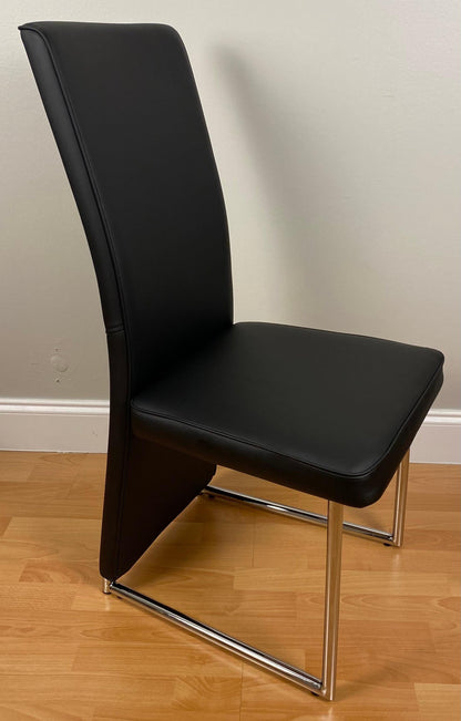 Set of 4 Baughman Style Thin Line Chrome & Black Faux Leather Dining Chairs — detail 3
