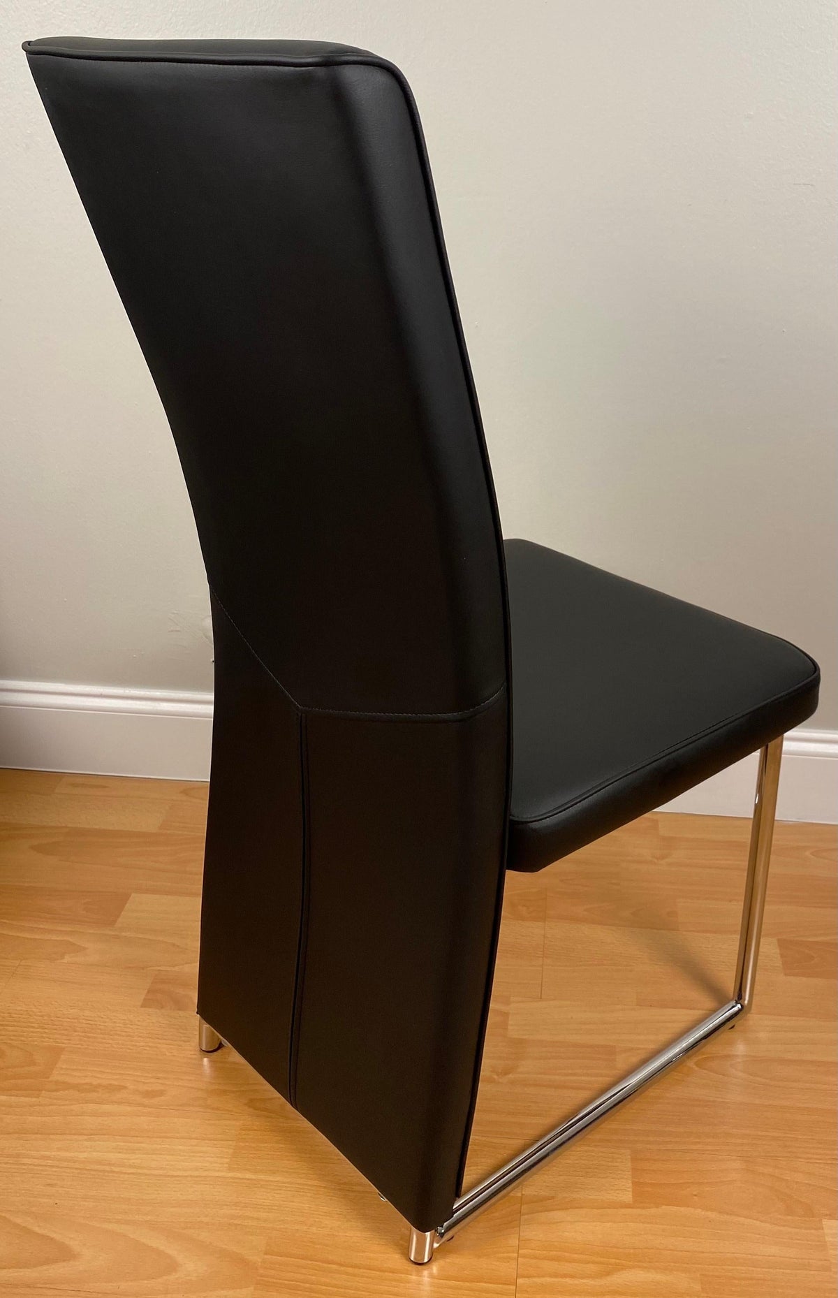 Set of 4 Baughman Style Thin Line Chrome & Black Faux Leather Dining Chairs — detail 4