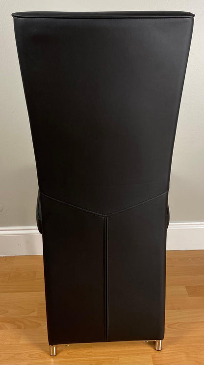 Set of 4 Baughman Style Thin Line Chrome & Black Faux Leather Dining Chairs — detail 5