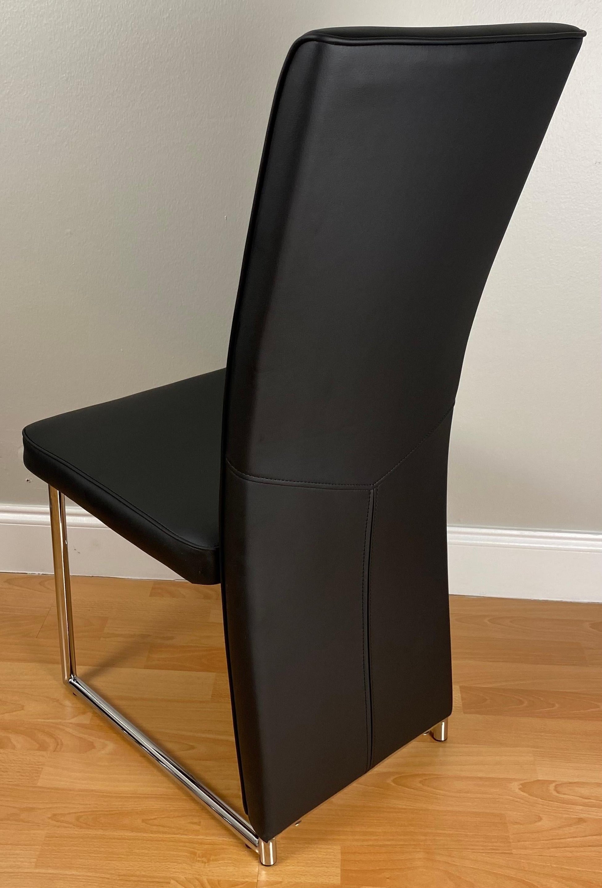 Set of 4 Baughman Style Thin Line Chrome & Black Faux Leather Dining Chairs — detail 6
