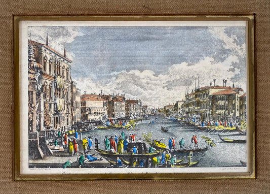Set of 4 Antique Italian Hand-Colored Venetian Engraving Prints Giltwood Frames — detail 2