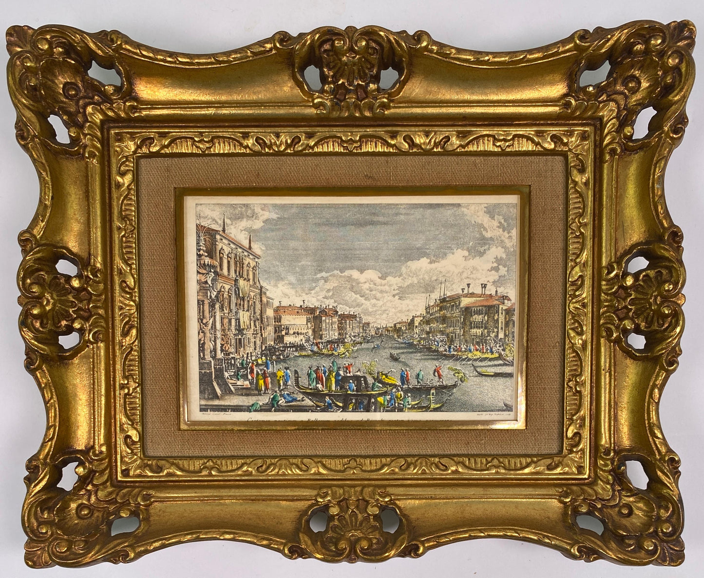 Set of 4 Antique Italian Hand-Colored Venetian Engraving Prints Giltwood Frames — detail 3
