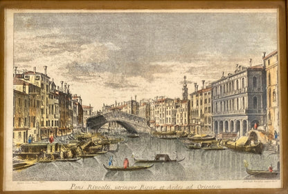 Set of 4 Antique Italian Hand-Colored Venetian Engraving Prints Giltwood Frames — detail 4