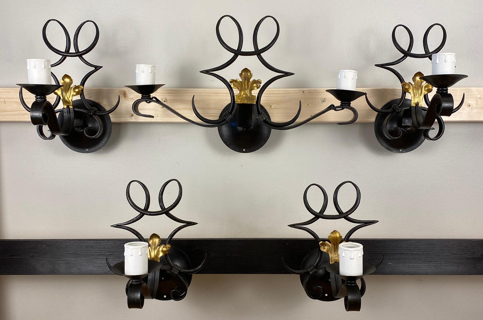Rene Drouet Art Deco Style Hand Forged Wrought Iron Sconces Set of 5 — detail 9