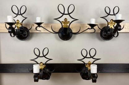 Rene Drouet Art Deco Style Hand Forged Wrought Iron Sconces Set of 5 — detail 9