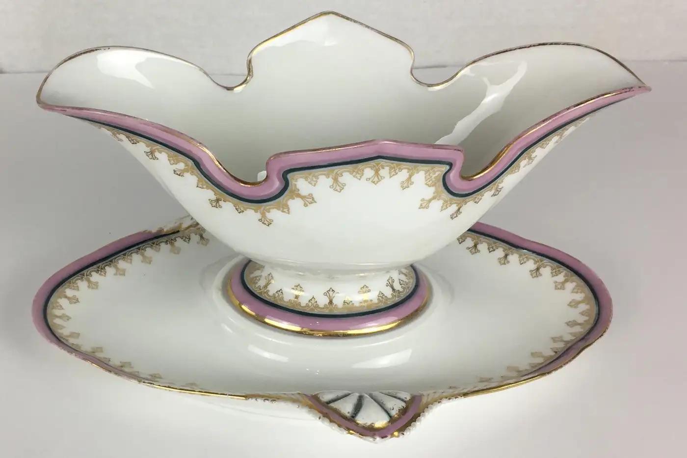 Set of 6 Limoges Porcelain Serving Dishes, Platters, Bowl and Gravy Boats Set — detail 4