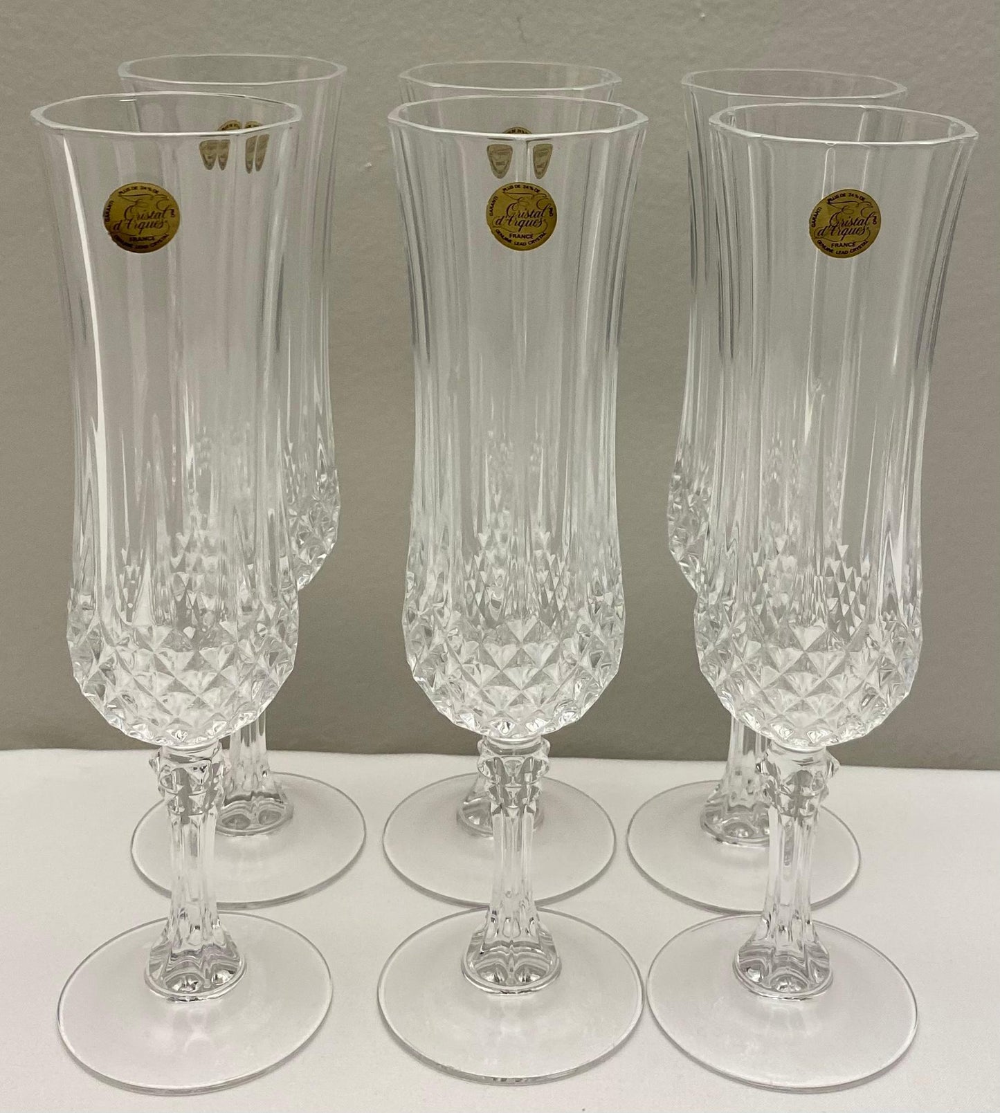 French Crystal Champagne Flutes, Set of 6 in Original Box — detail 4
