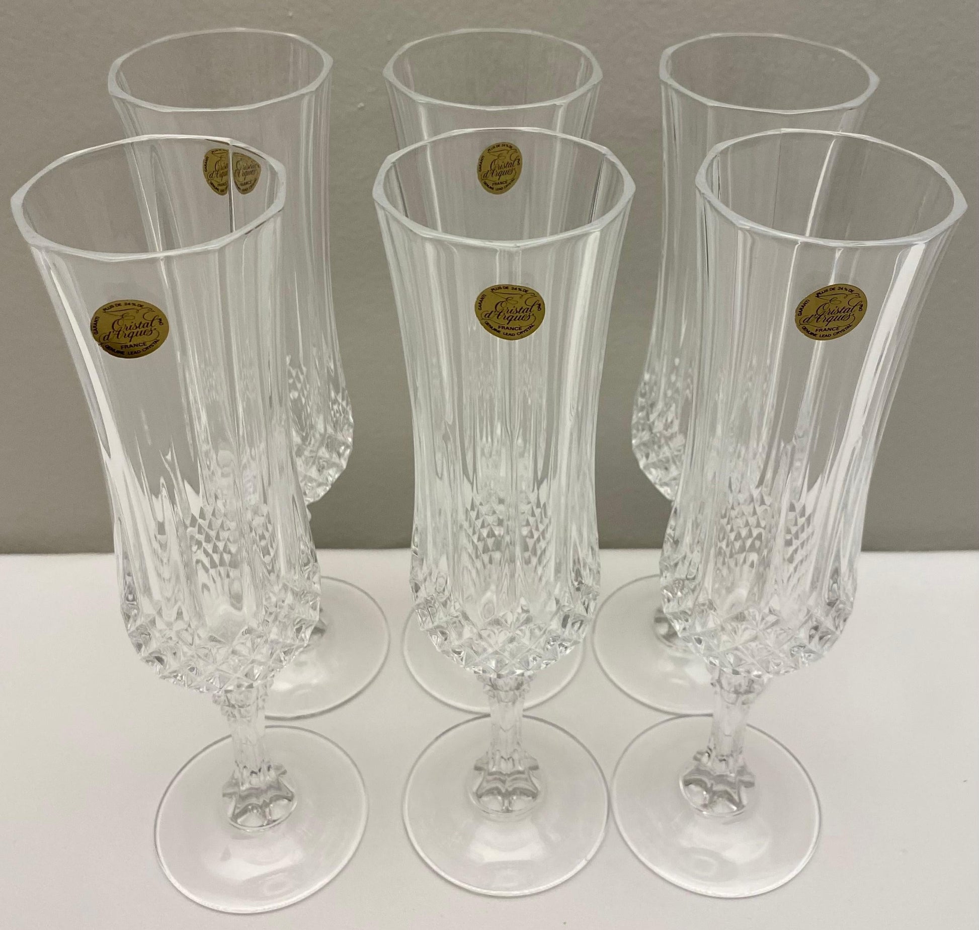 French Crystal Champagne Flutes, Set of 6 in Original Box — detail 6