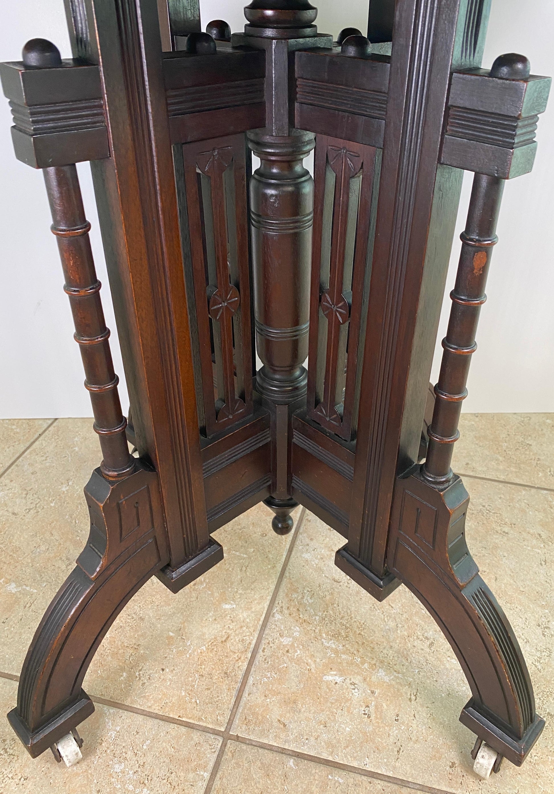 Antique Victorian Marble Top Walnut Center Table with Ebonized Base, circa 1870 — detail 3