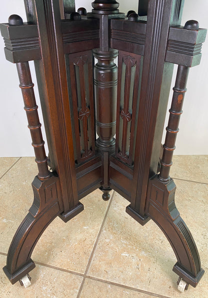 Antique Victorian Marble Top Walnut Center Table with Ebonized Base, circa 1870 — detail 3