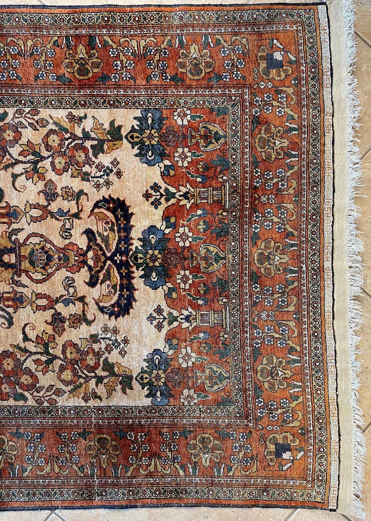 Art Deco Style Antique Caucasian Silk Rug, Signed circa 1920 — detail 6