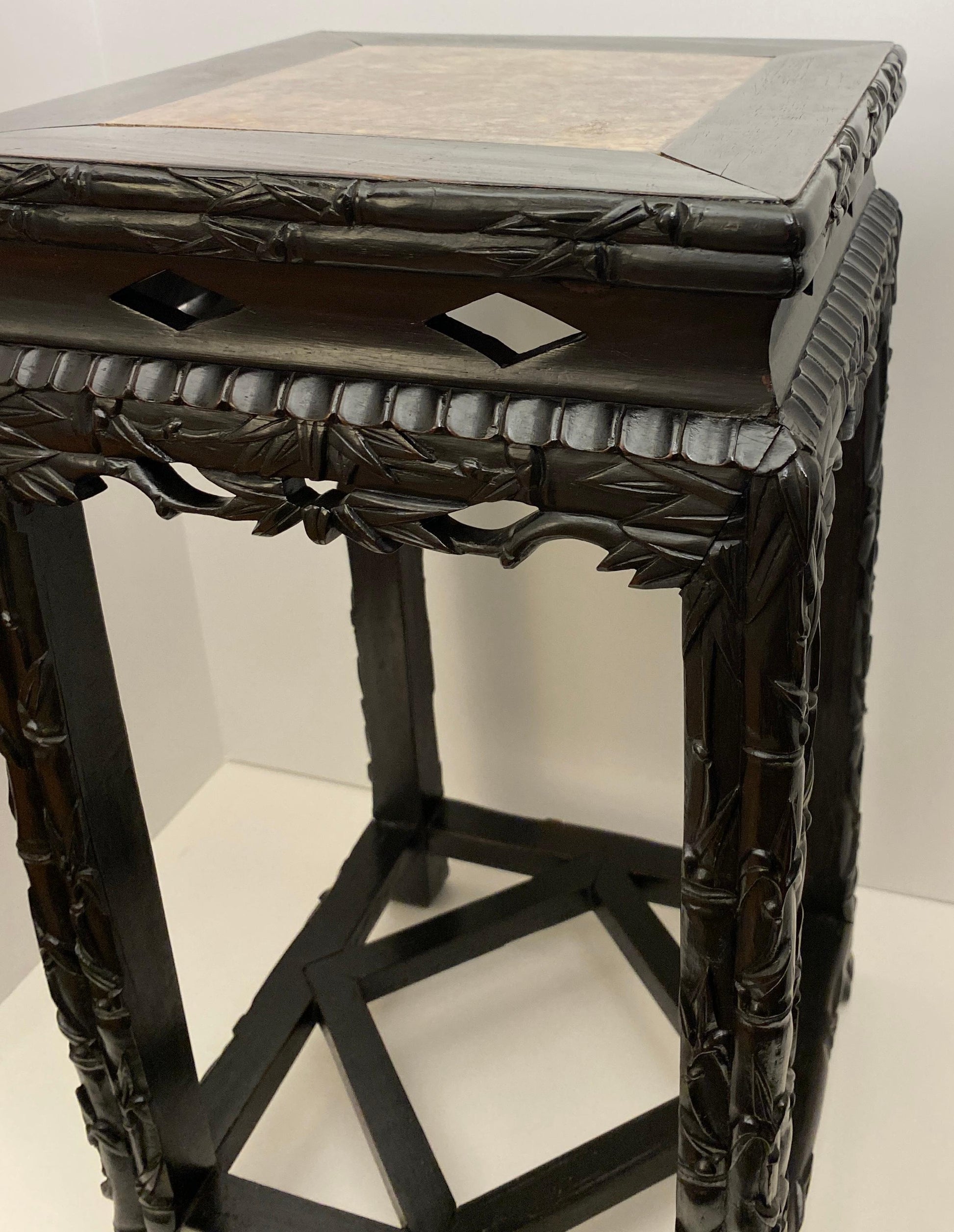 19th Century Hand Carved Chinese Side Table with Marble Top — detail 6