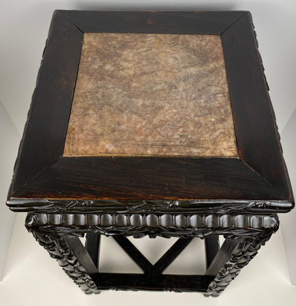 19th Century Hand Carved Chinese Side Table with Marble Top — detail 3