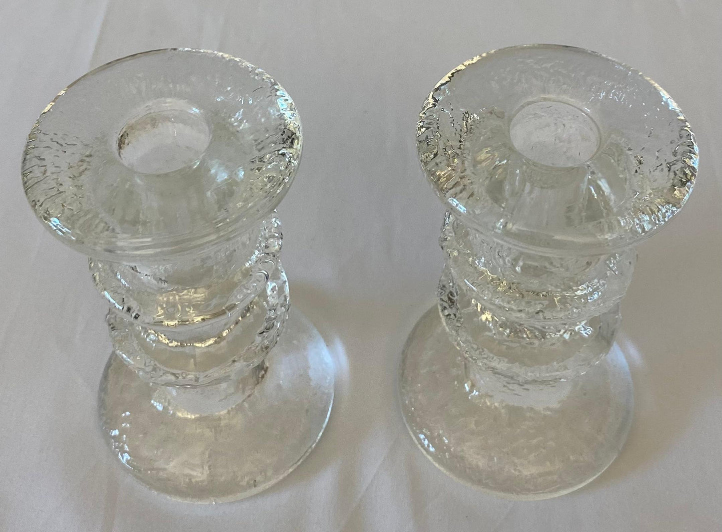 Pair of Small Crystal Candle Holders in the Style of Kosta Boda — detail 2