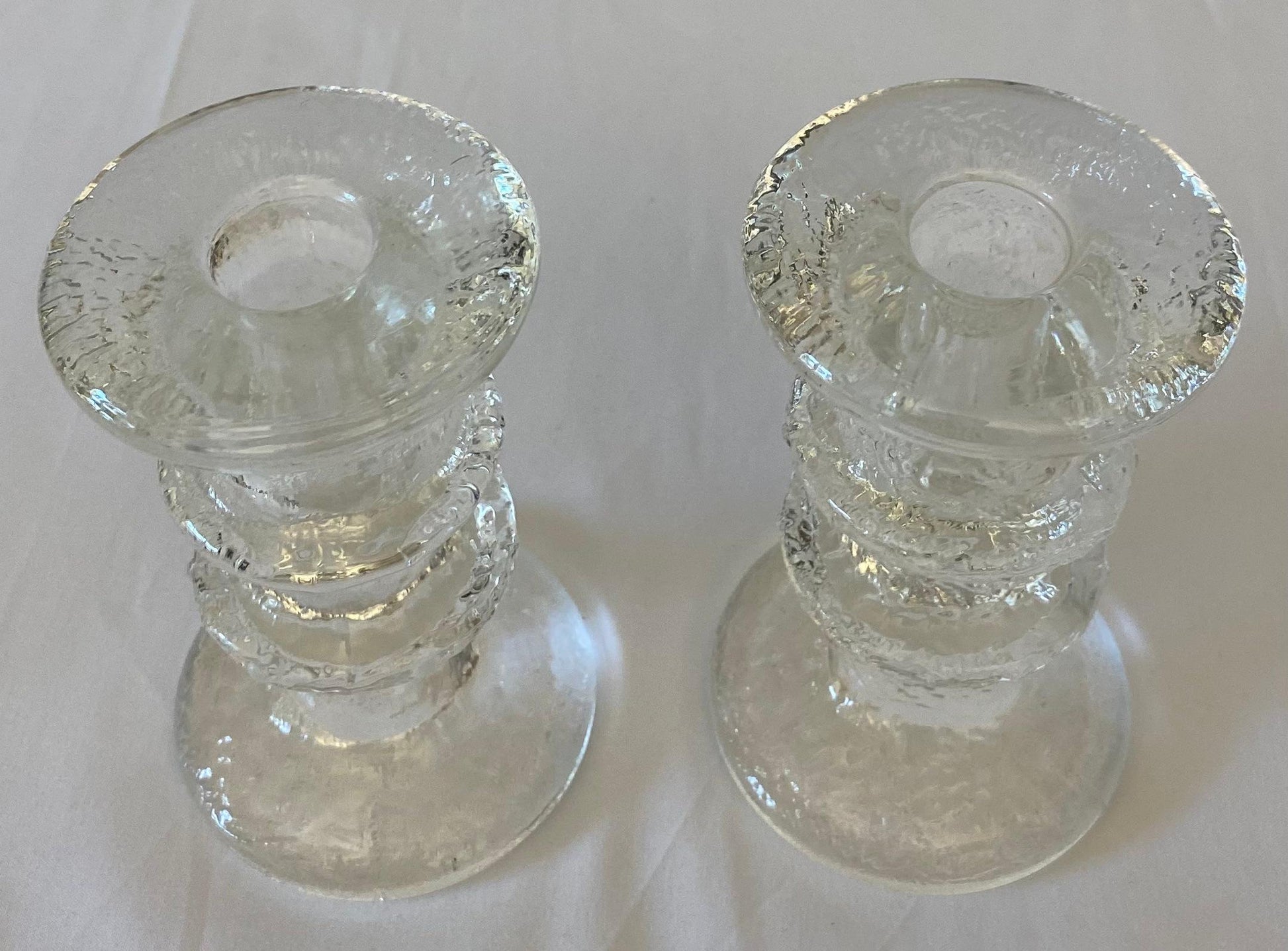 Pair of Small Crystal Candle Holders in the Style of Kosta Boda — detail 2