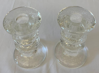 Pair of Small Crystal Candle Holders in the Style of Kosta Boda — detail 2