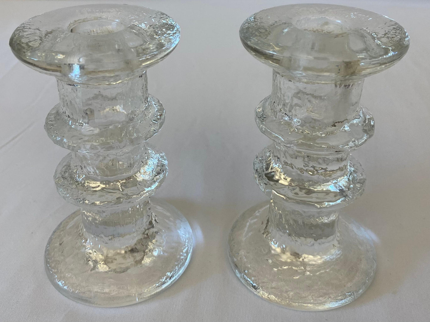 Pair of Small Crystal Candle Holders in the Style of Kosta Boda — detail 4