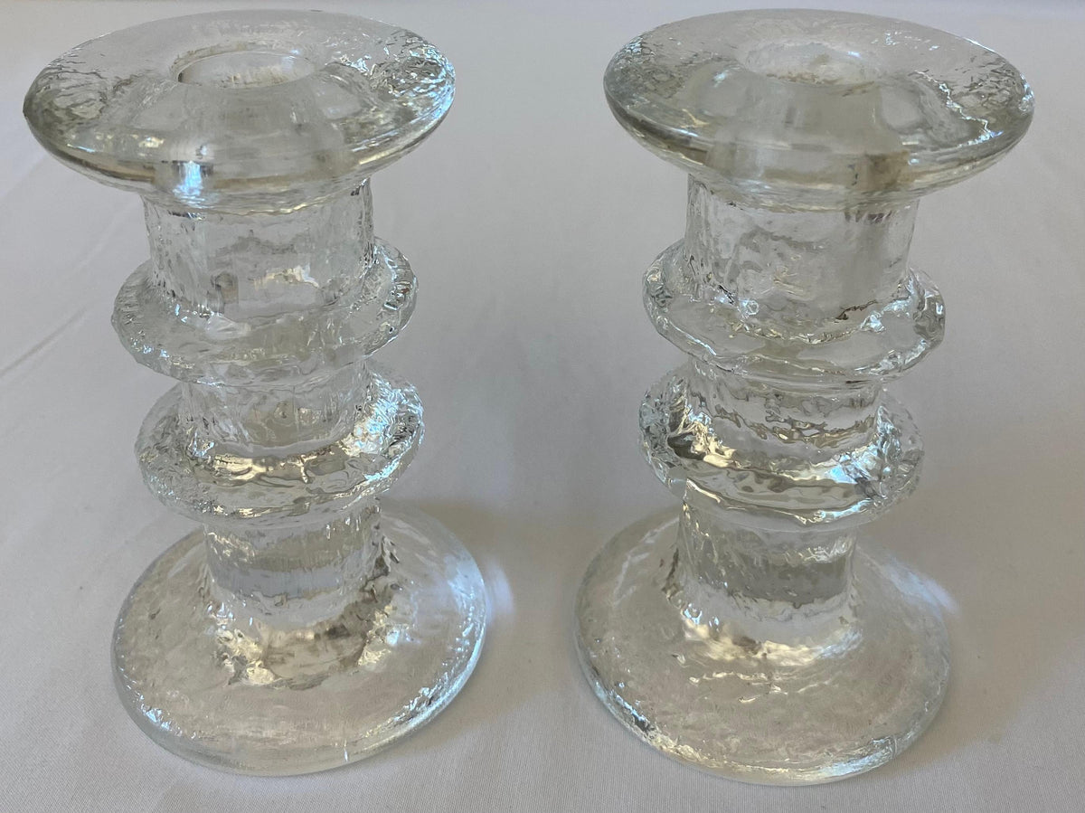 Pair of Small Crystal Candle Holders in the Style of Kosta Boda — detail 4