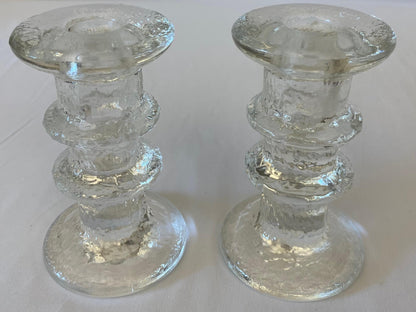 Pair of Small Crystal Candle Holders in the Style of Kosta Boda — detail 4