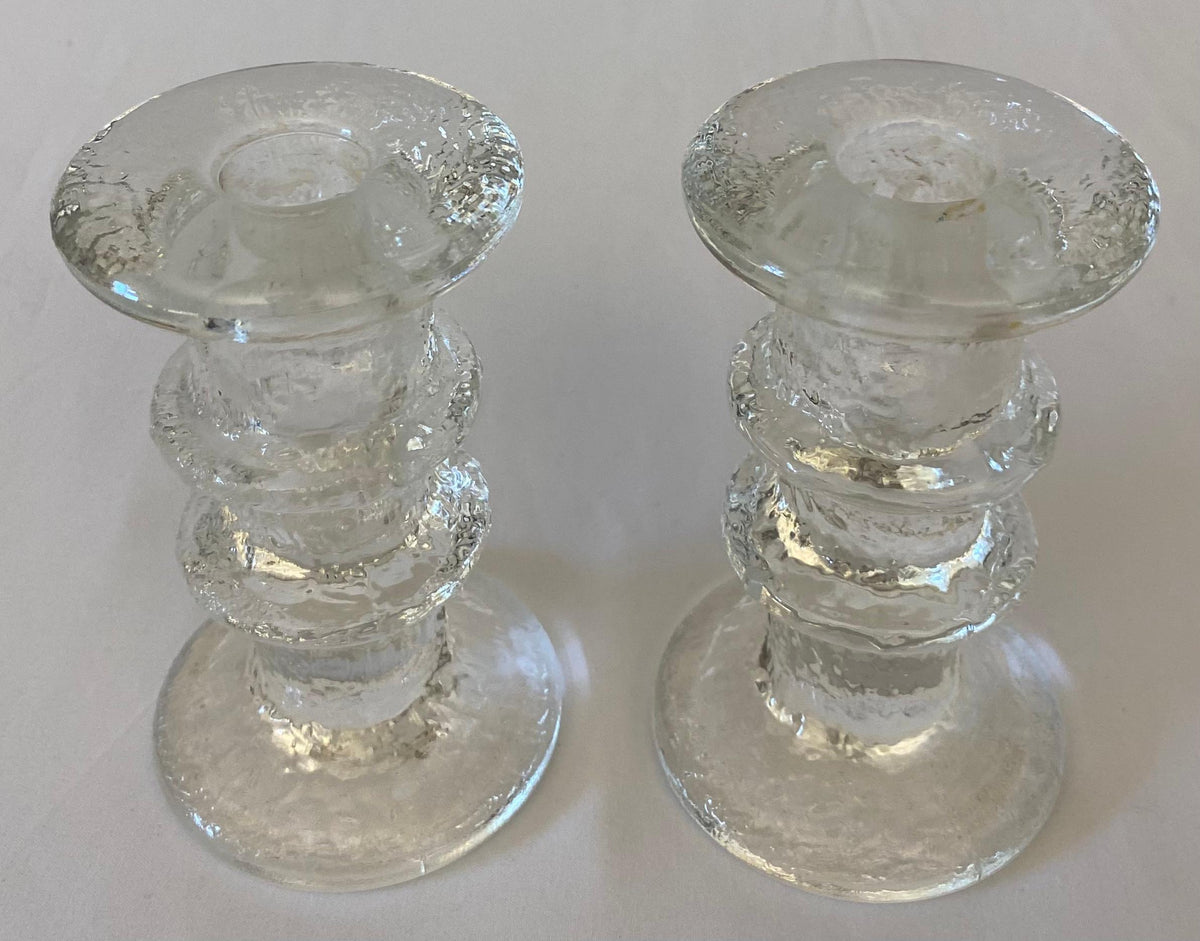 Pair of Small Crystal Candle Holders in the Style of Kosta Boda — detail 5