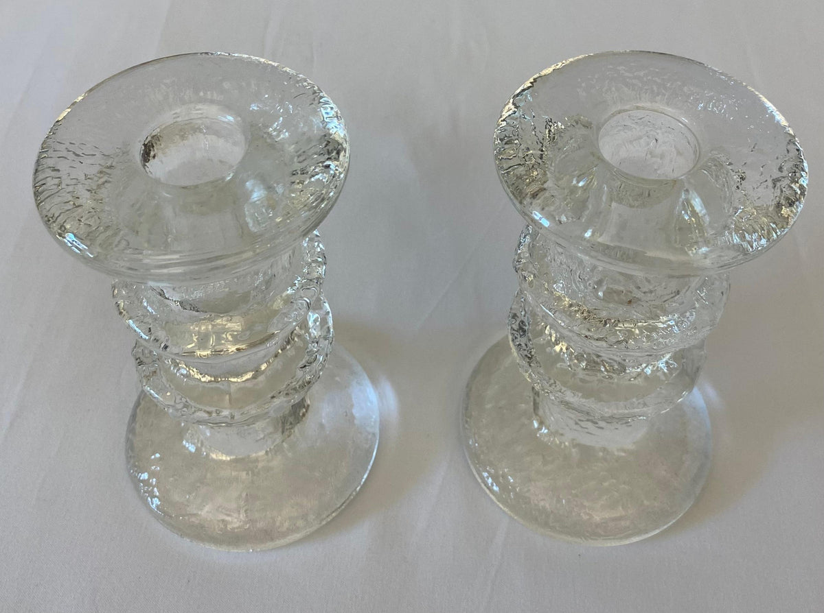 Pair of Small Crystal Candle Holders in the Style of Kosta Boda — detail 6