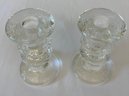 Pair of Small Crystal Candle Holders in the Style of Kosta Boda — detail 6