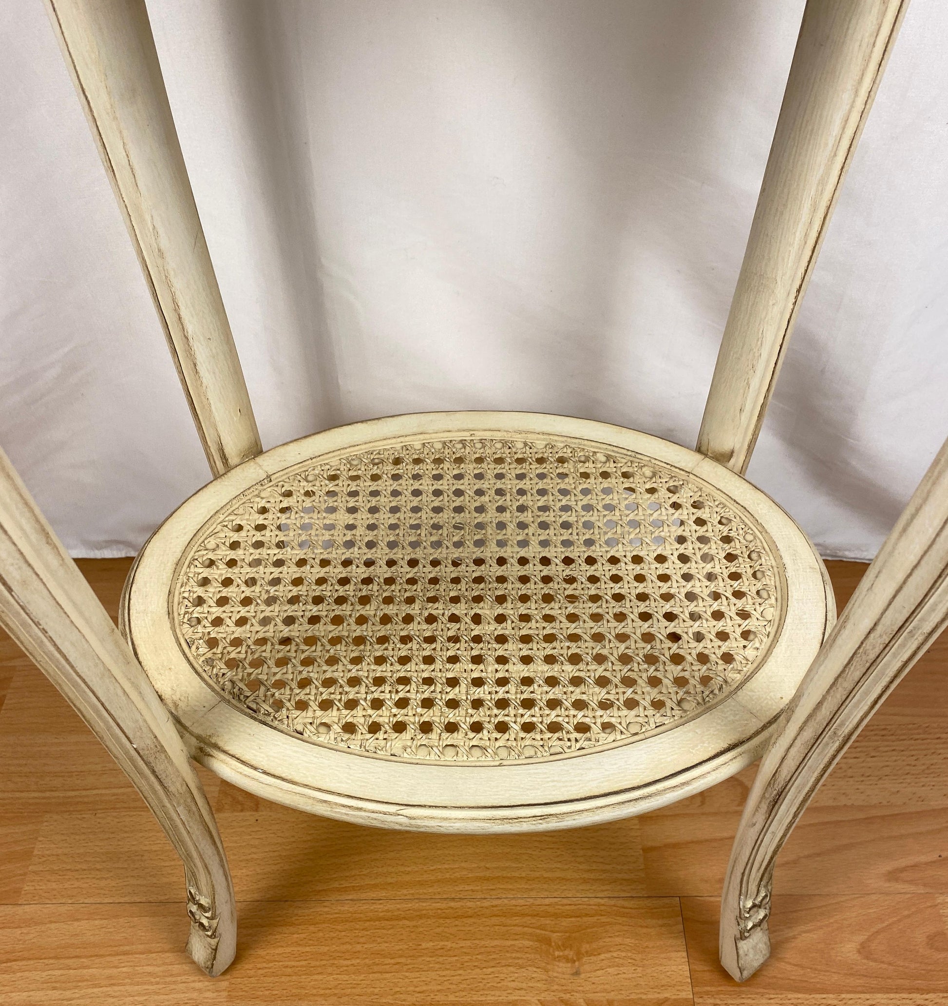 French Louis XVI Style Side Table with Caned Bottom Shelf — detail 5