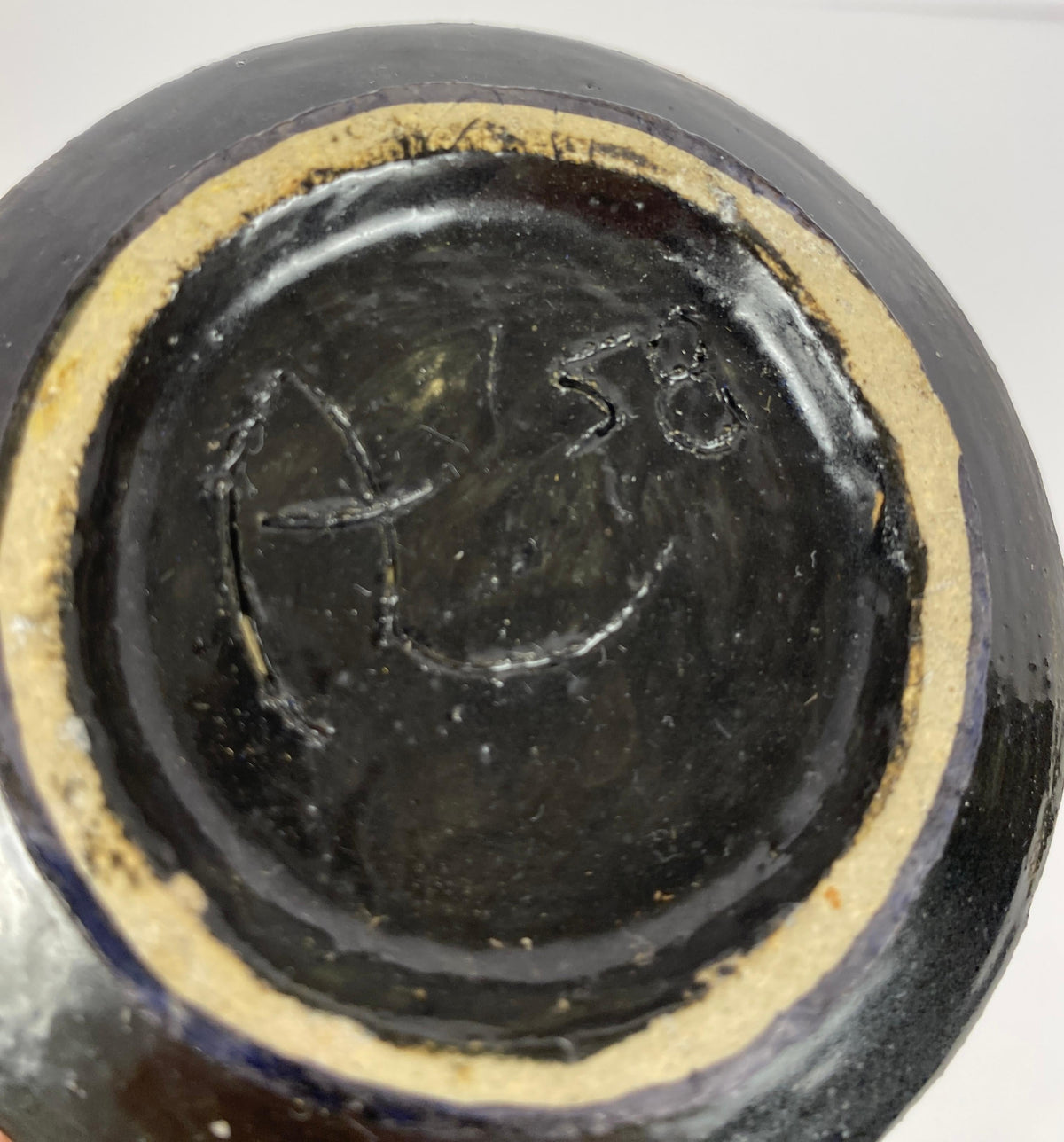 French Mid-20th Century Ceramic Vase, Olive Green Colored Ceramic Vase — detail 2