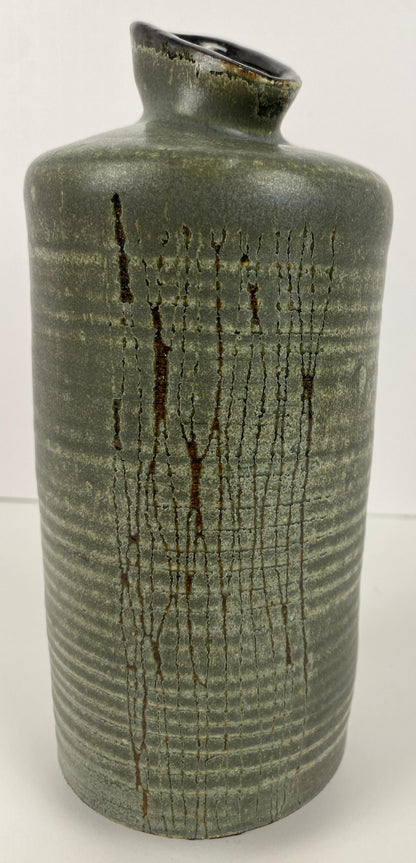 French Mid-20th Century Ceramic Vase, Olive Green Colored Ceramic Vase — detail 4