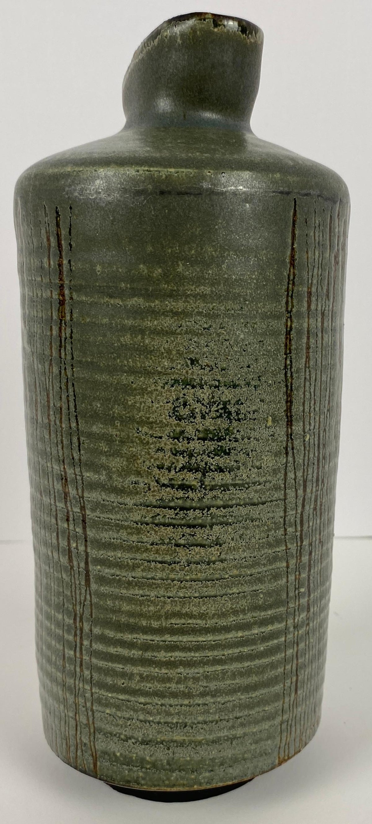 French Mid-20th Century Ceramic Vase, Olive Green Colored Ceramic Vase — detail 5