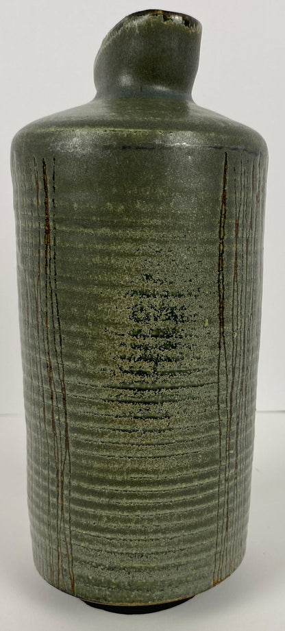 French Mid-20th Century Ceramic Vase, Olive Green Colored Ceramic Vase — detail 5