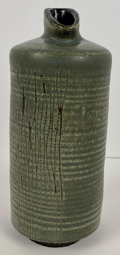 French Mid-20th Century Ceramic Vase, Olive Green Colored Ceramic Vase — detail 7