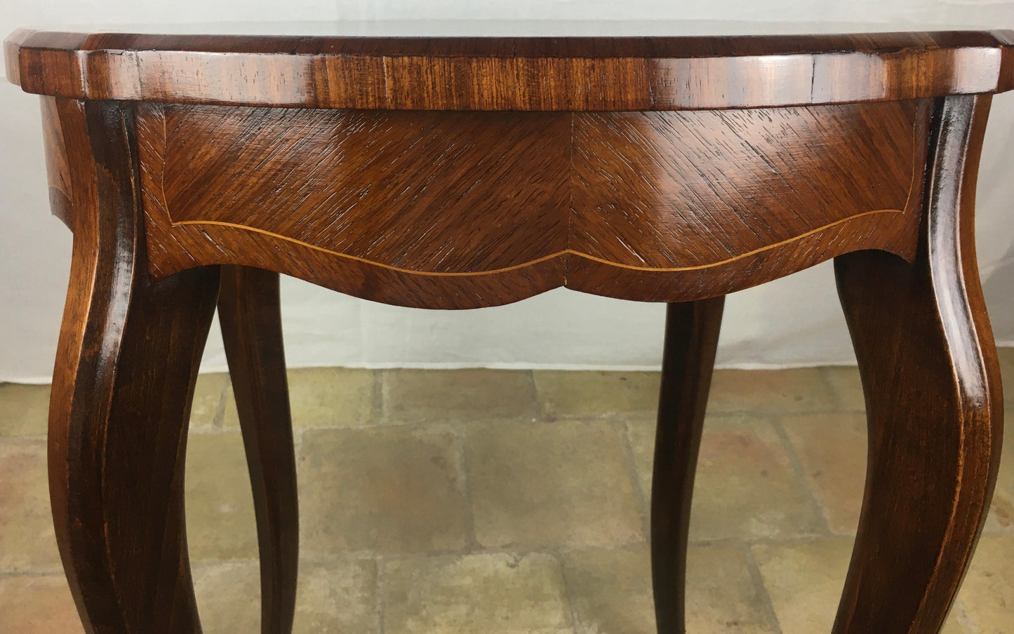 French Louis XV Style Walnut Marquetry End, Side or Cocktail Table — detail 5