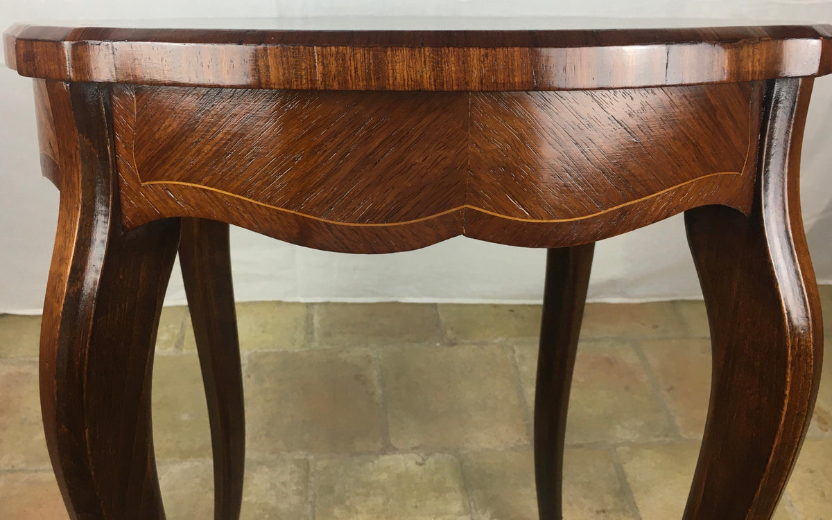 French Louis XV Style Walnut Marquetry End, Side or Cocktail Table — detail 5