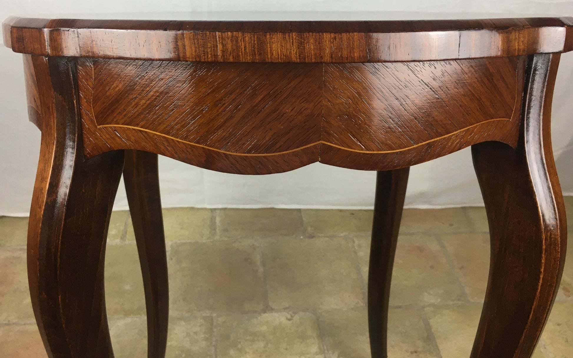 French Louis XV Style Walnut Marquetry End, Side or Cocktail Table — detail 5