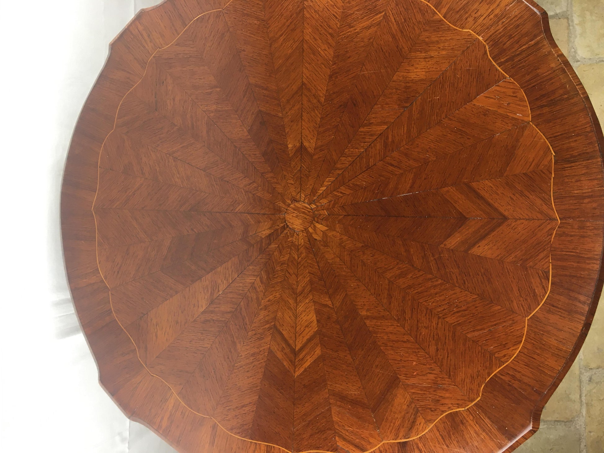 French Louis XV Style Walnut Marquetry End, Side or Cocktail Table — detail 2