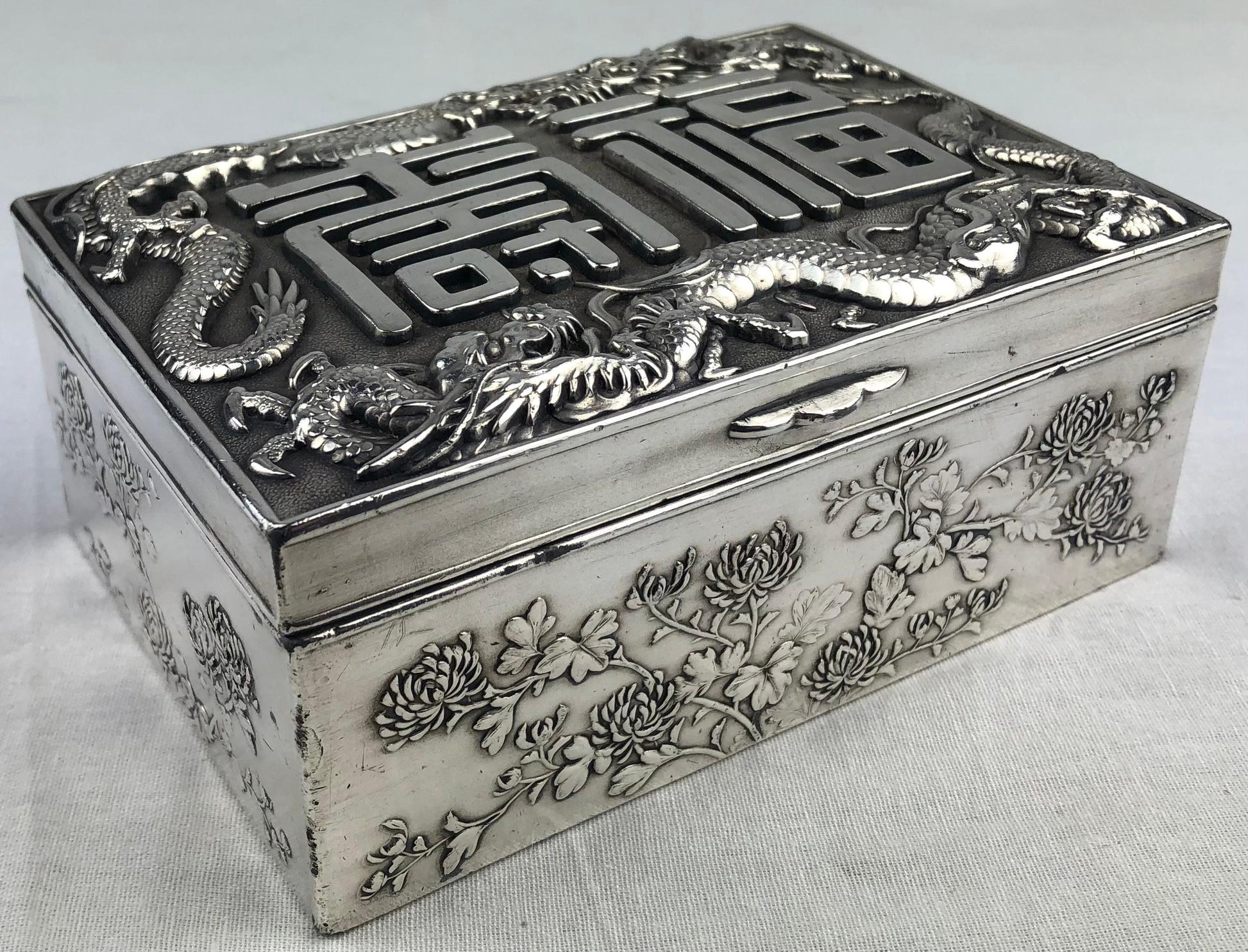 Antique Japanese Silver Jewelry or Keepsake Box — detail 5