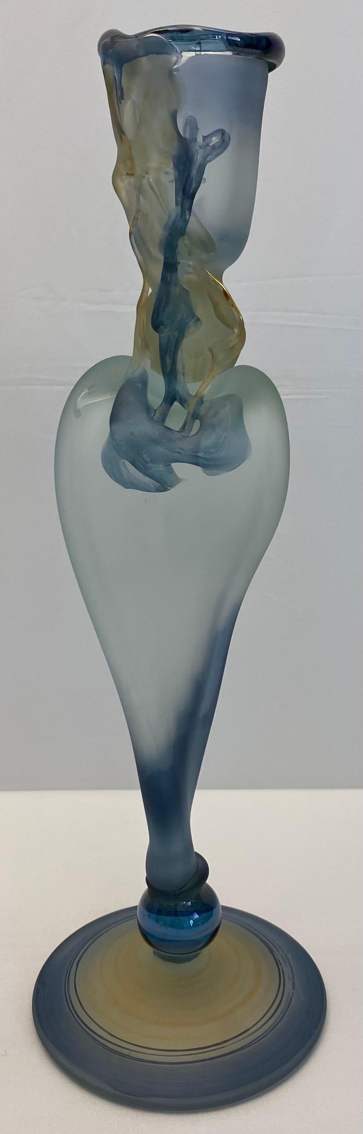 Crystal de Bayel Bacchus Erte Elite Etched Art Glass Trumpet Vase — detail 2