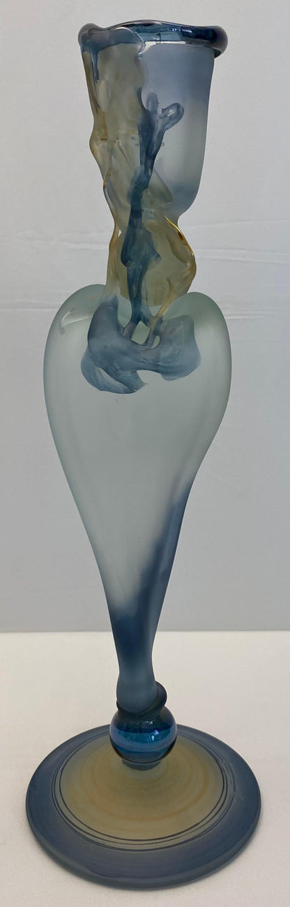 Crystal de Bayel Bacchus Erte Elite Etched Art Glass Trumpet Vase — detail 2