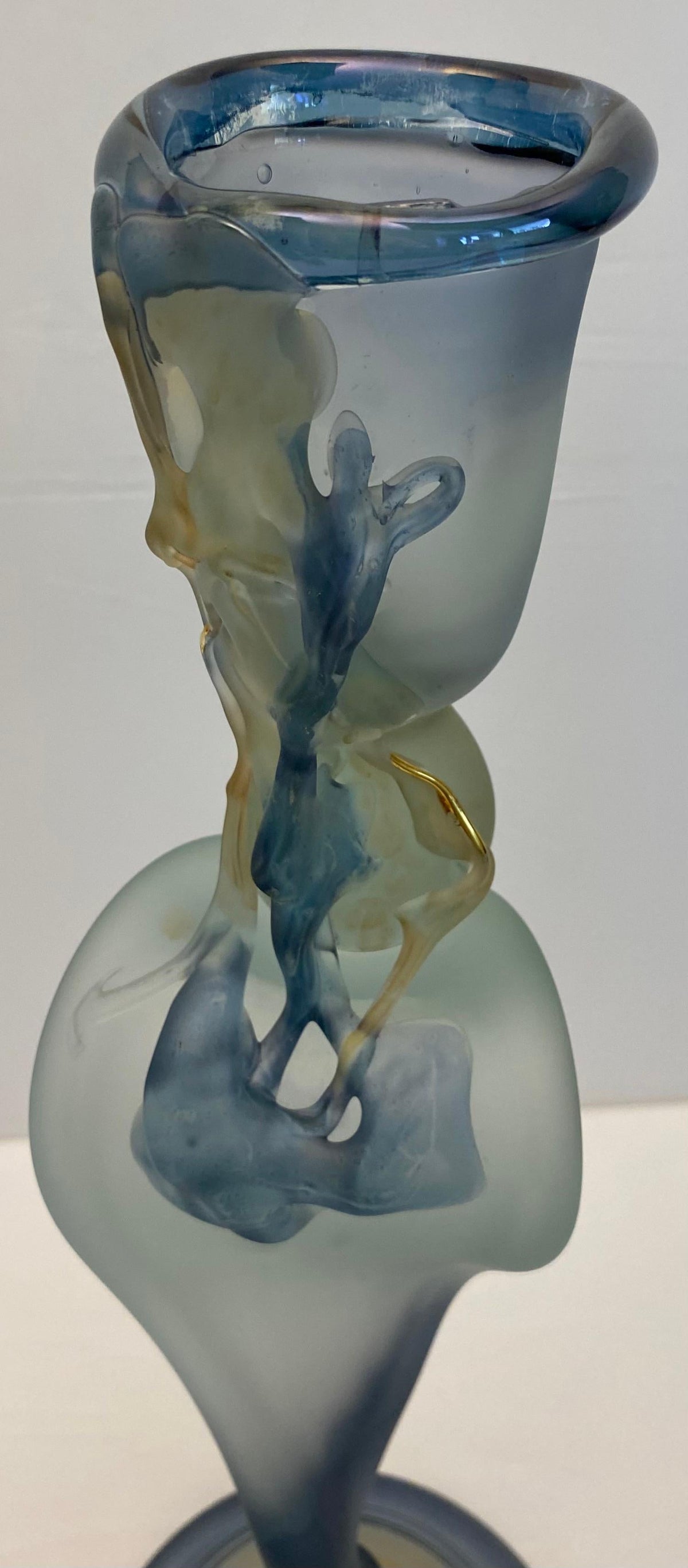 Crystal de Bayel Bacchus Erte Elite Etched Art Glass Trumpet Vase — detail 7