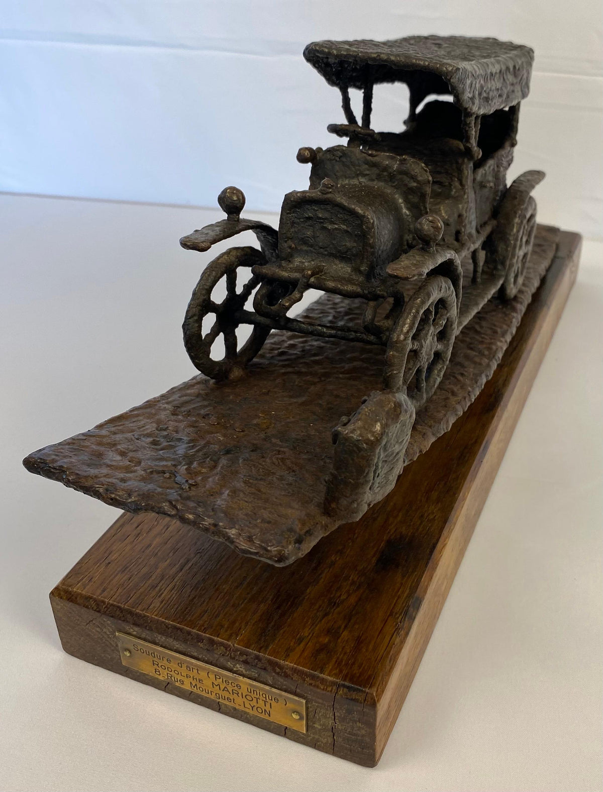 French Rally Cast Iron Trophy Car by Artist Rodolphe Mariotti — detail 2