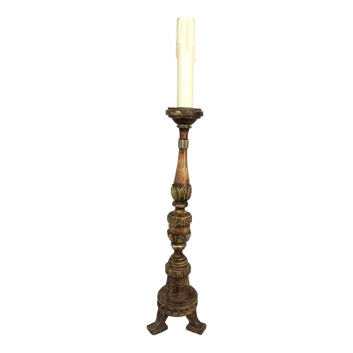 Hand Carved 18th Century Venetian Gilded Wood Candle Stand or Spike — detail 5